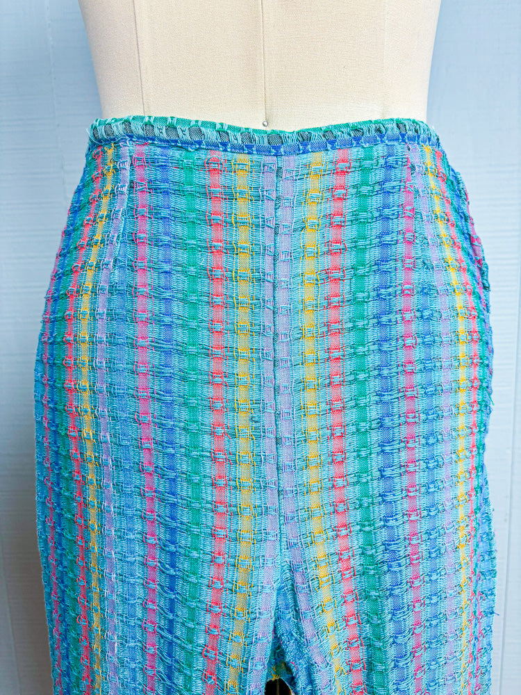 50s 60s Mrs. Maisel Teal & Rainbow Pedal Pushers