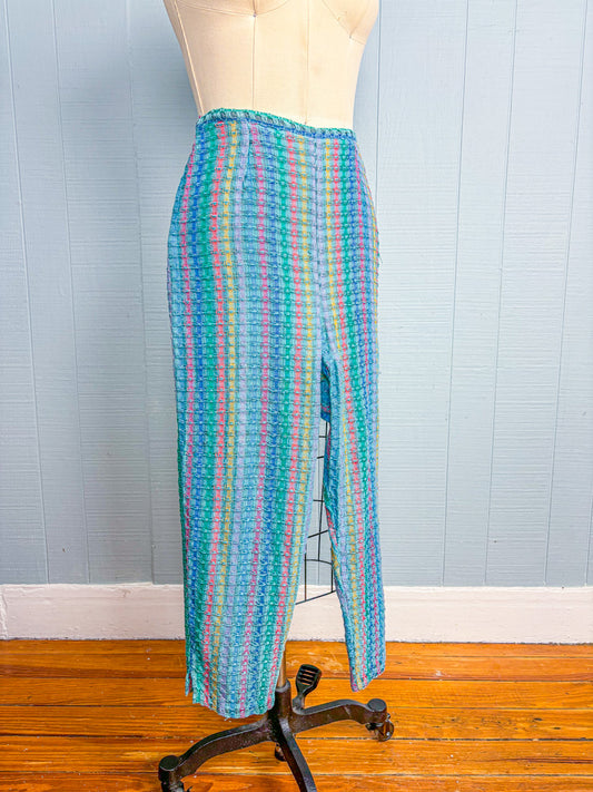 50s 60s Mrs. Maisel Teal & Rainbow Pedal Pushers