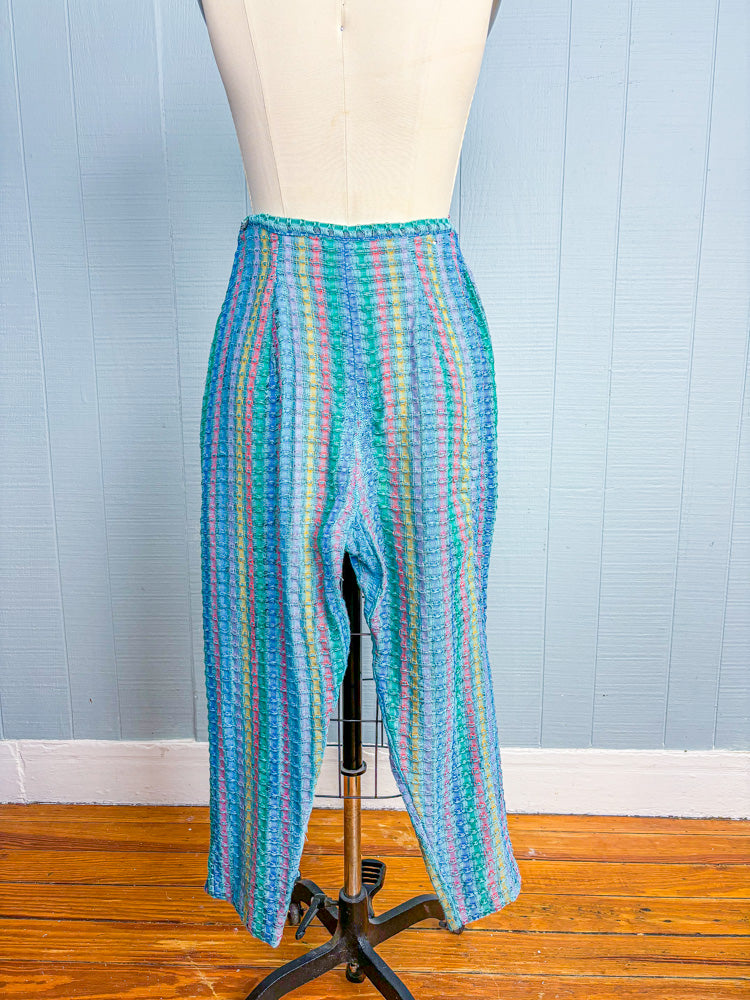 50s 60s Mrs. Maisel Teal & Rainbow Pedal Pushers
