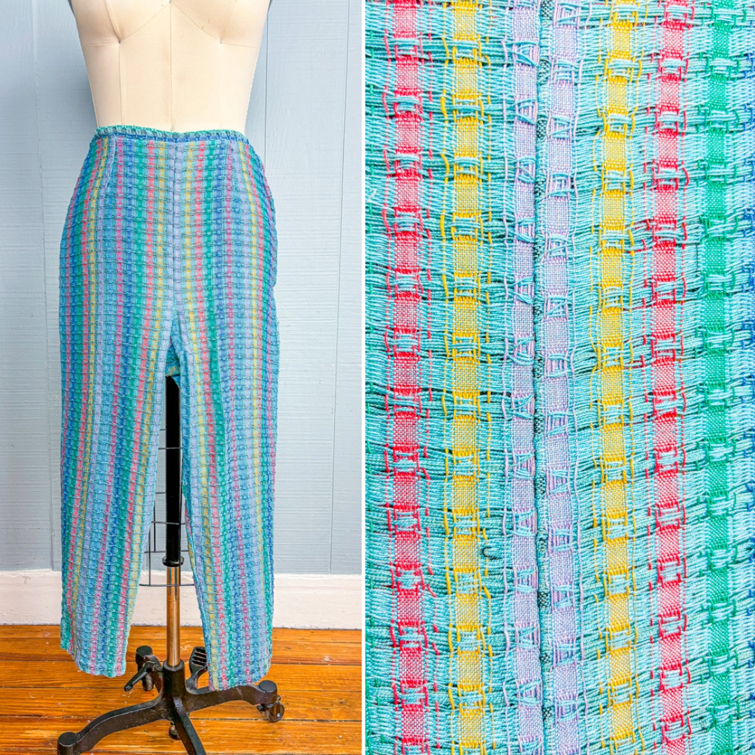 50s 60s Mrs. Maisel Teal & Rainbow Pedal Pushers