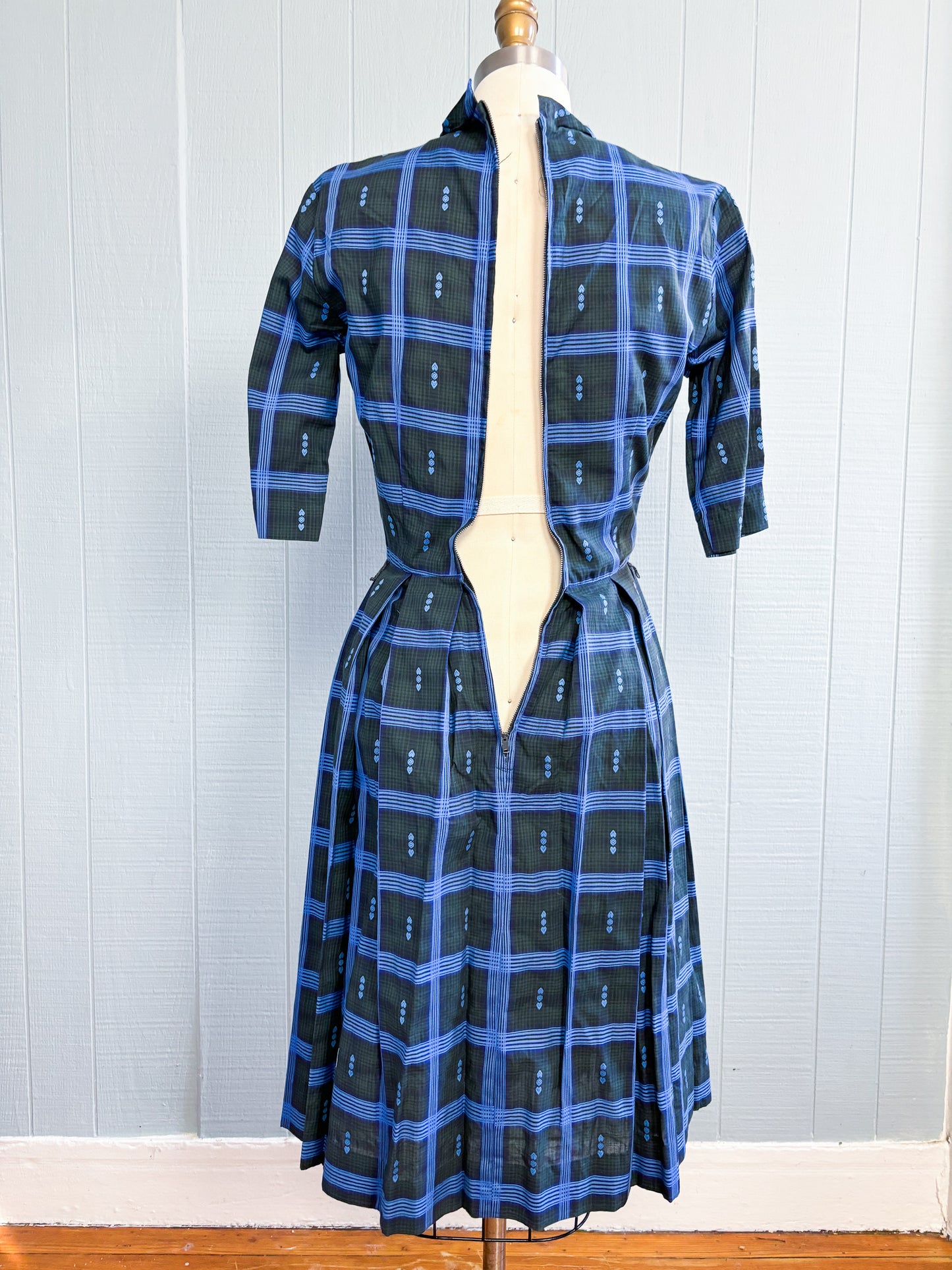 50's Mrs. Maisel Bows & Buttons Plaid Sweet Day Dress | XS