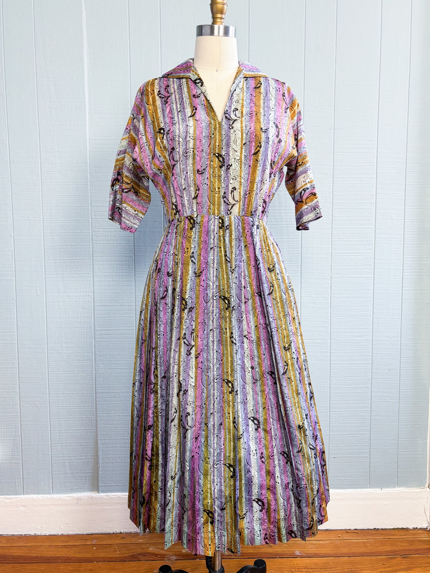 50's Mrs. Maisel Stripes & Paisley Pastel Dress | S/M