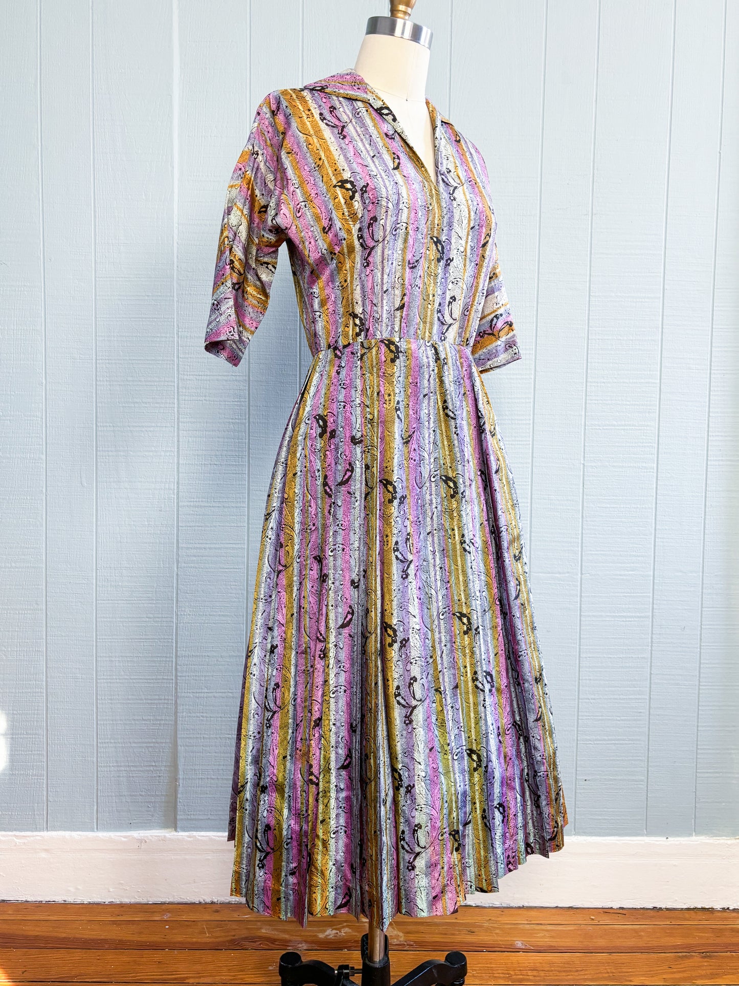 50's Mrs. Maisel Stripes & Paisley Pastel Dress | S/M
