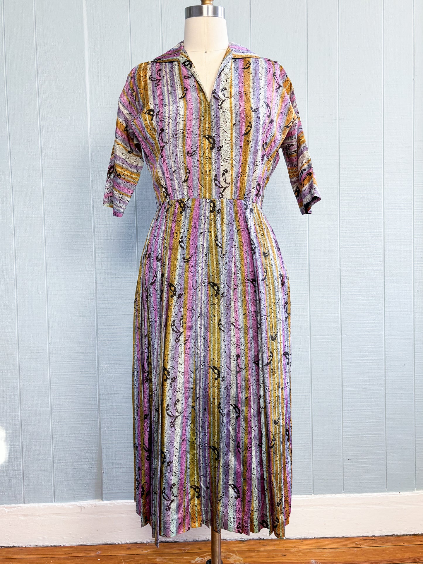 50's Mrs. Maisel Stripes & Paisley Pastel Dress | S/M