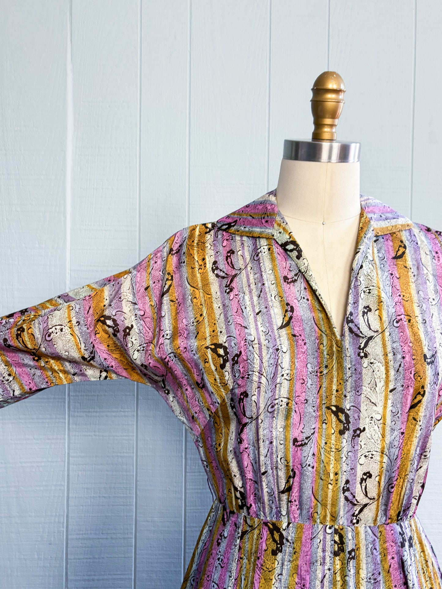 50's Mrs. Maisel Stripes & Paisley Pastel Dress | S/M