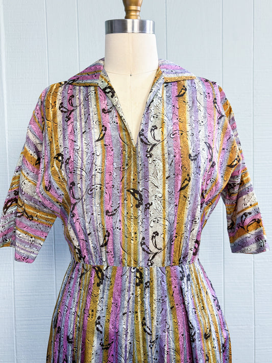 50's Mrs. Maisel Stripes & Paisley Pastel Dress | S/M