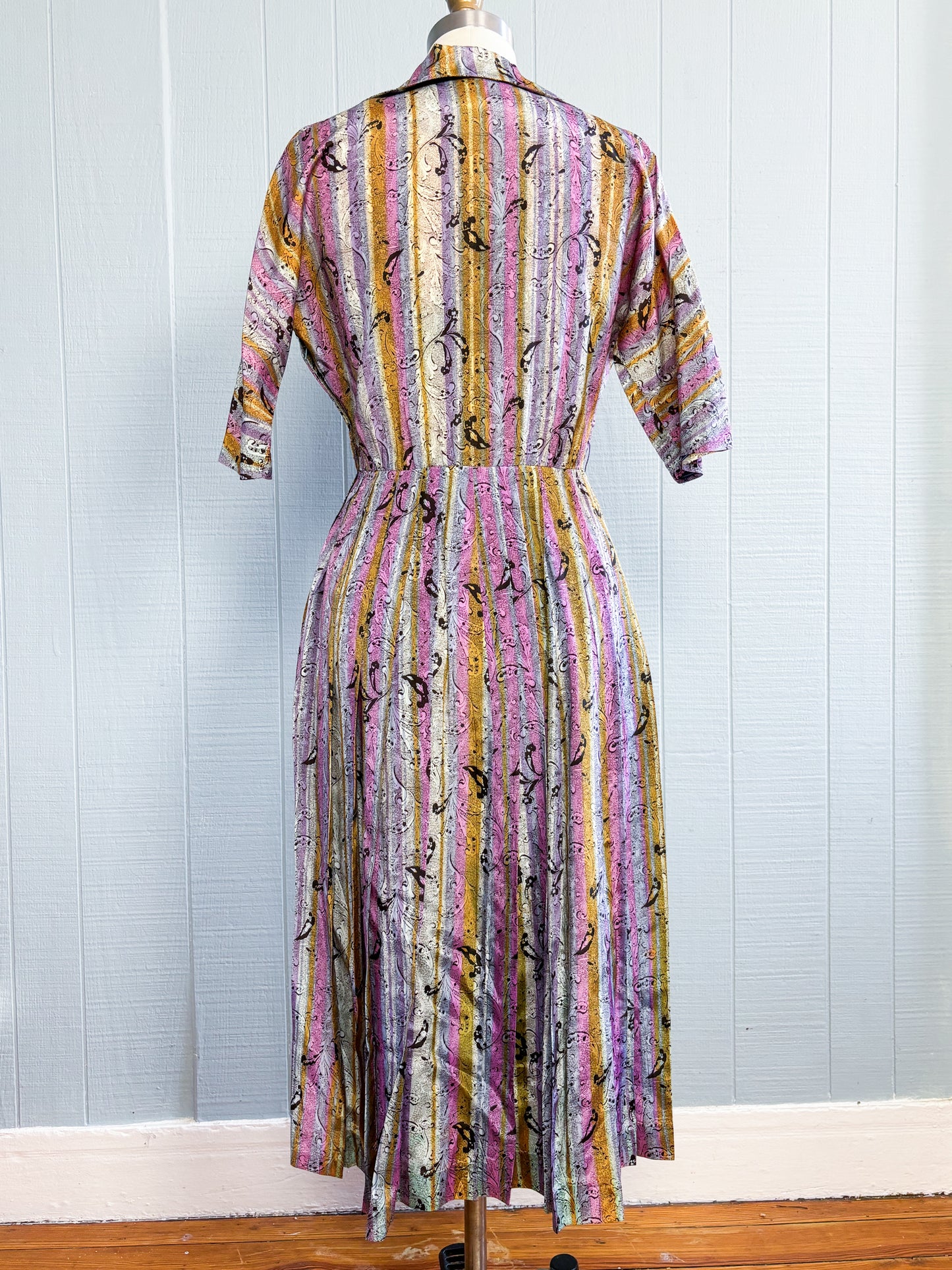 50's Mrs. Maisel Stripes & Paisley Pastel Dress | S/M