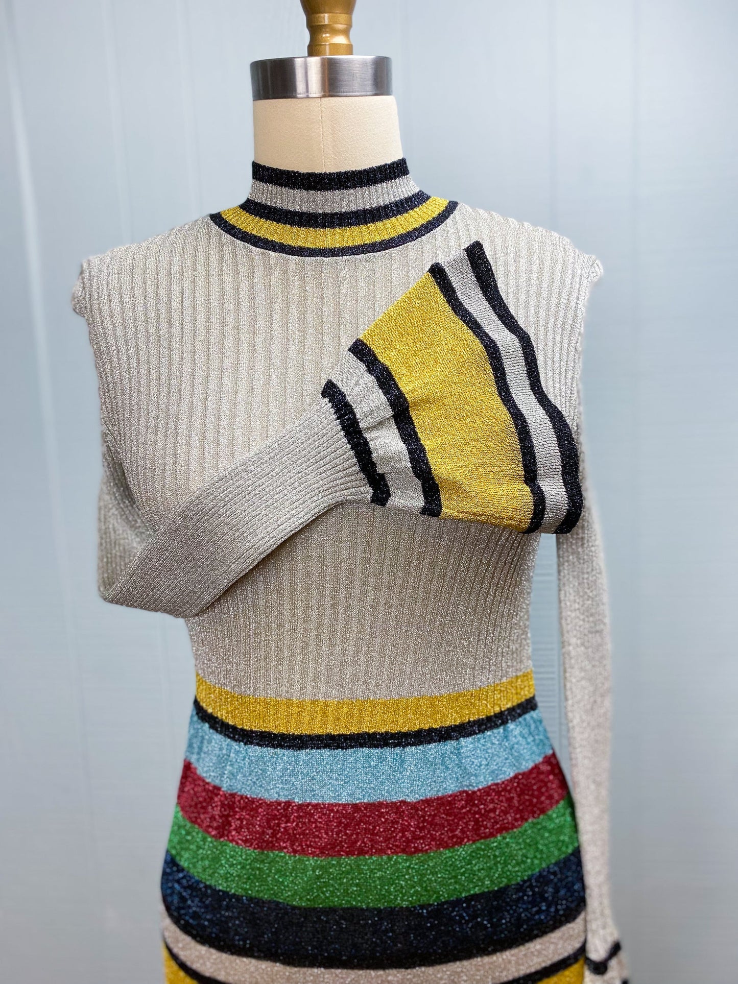 70's Lurex Silver Rainbow Maxi Dress