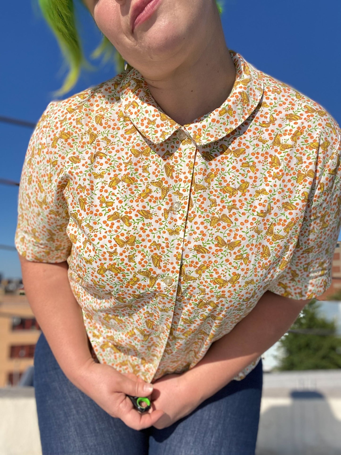 60's Orange Fields of Butterflies Shirt | L/XL