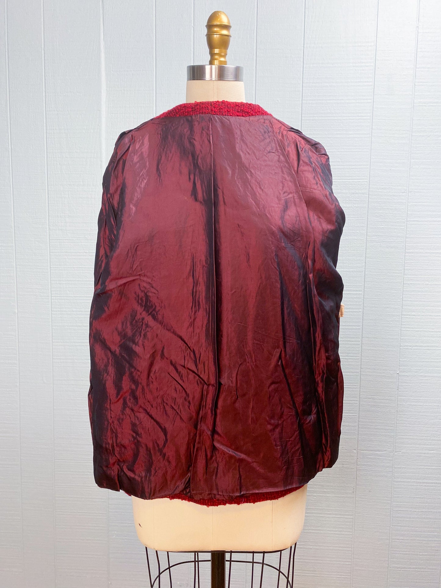 50's Cropped Wine Red Textured Wool Coat