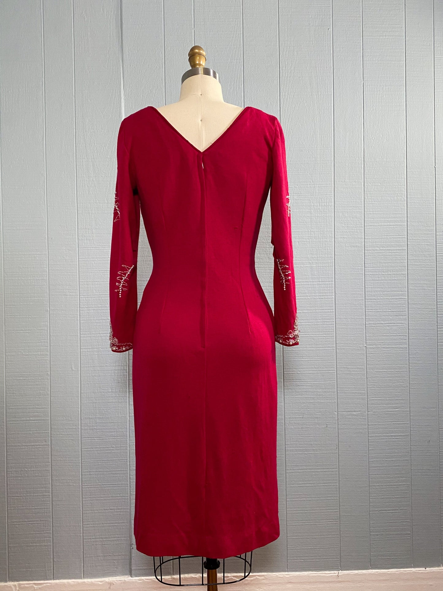 50s 60s Wounded Red Wool Knit Dress