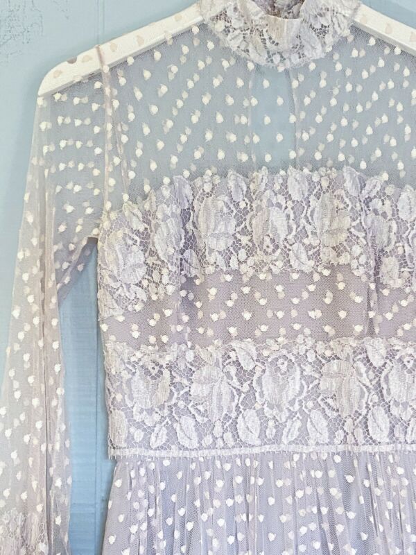 Dove Grey & White Lace Dot Sheer Maxi Dress | XS/S