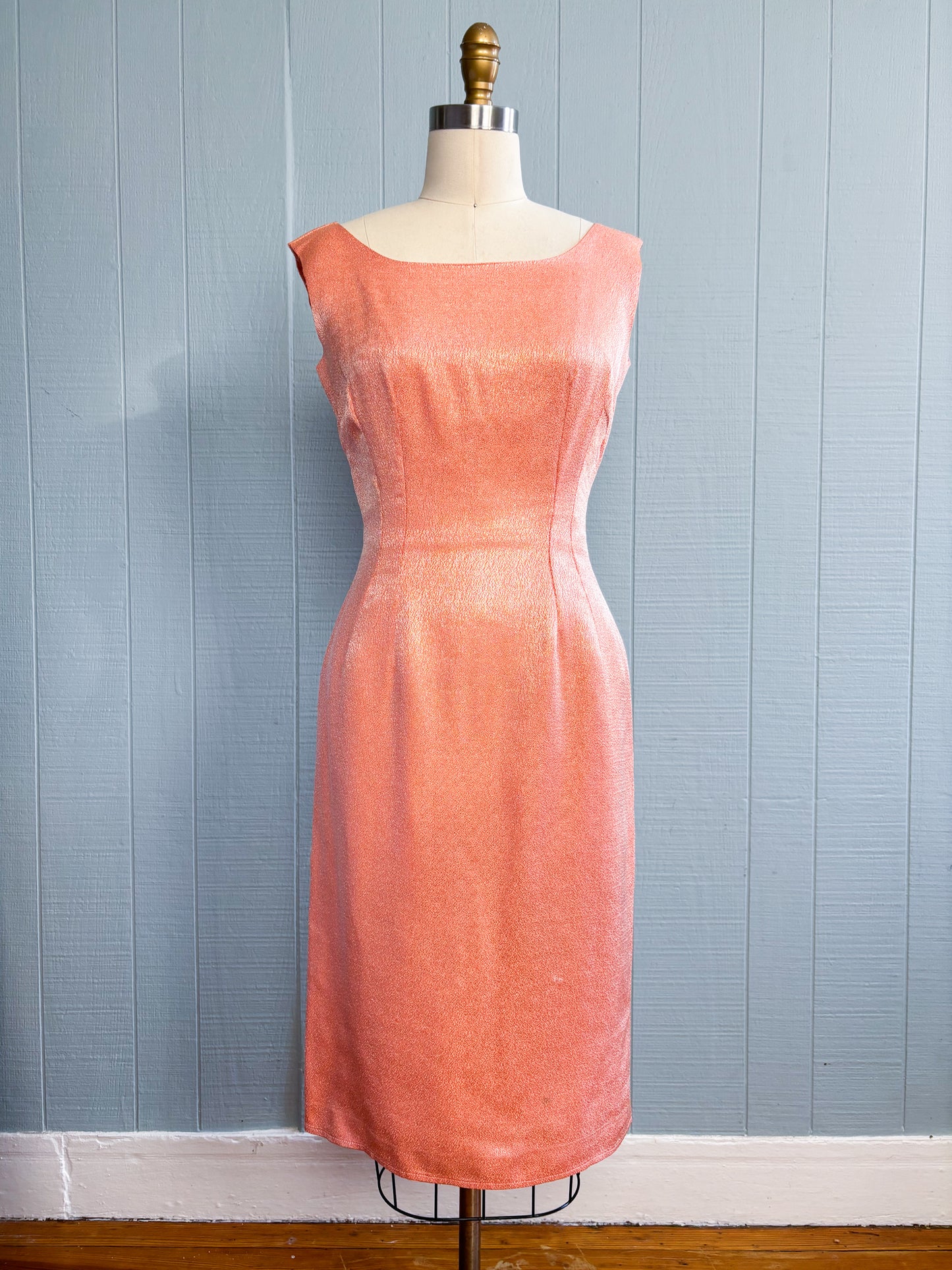 60's Mrs. Maisel Lurex Shimmer Peach Cocktail Dress | S