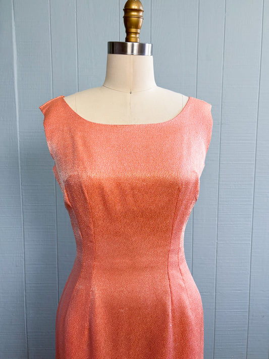 60's Mrs. Maisel Lurex Shimmer Peach Cocktail Dress | S
