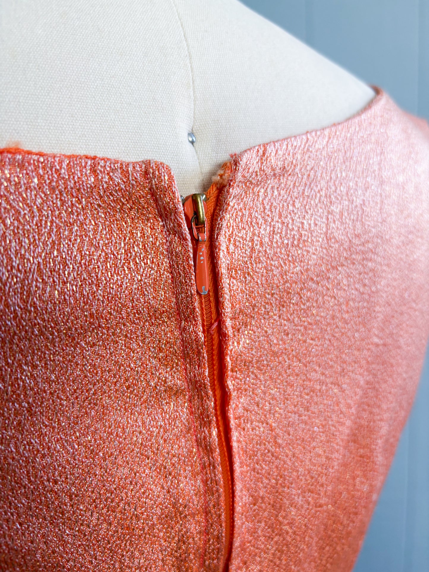 60's Mrs. Maisel Lurex Shimmer Peach Cocktail Dress | S