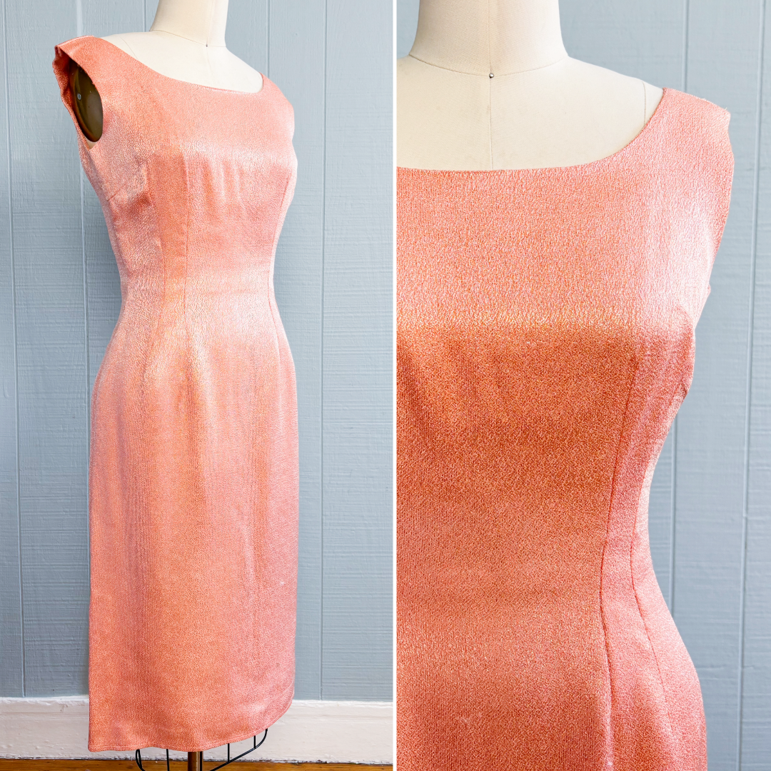 60's Mrs. Maisel Lurex Shimmer Peach Cocktail Dress | S