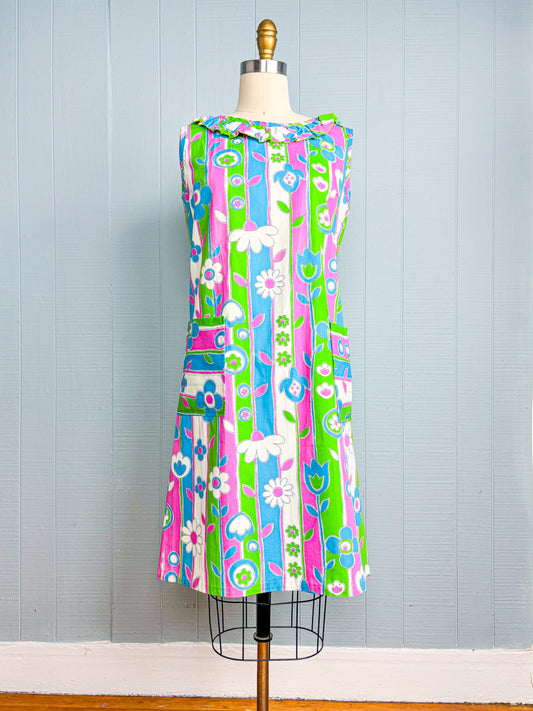60s Mrs. Maisel Flower Power Stripe Shift Dress | S/M