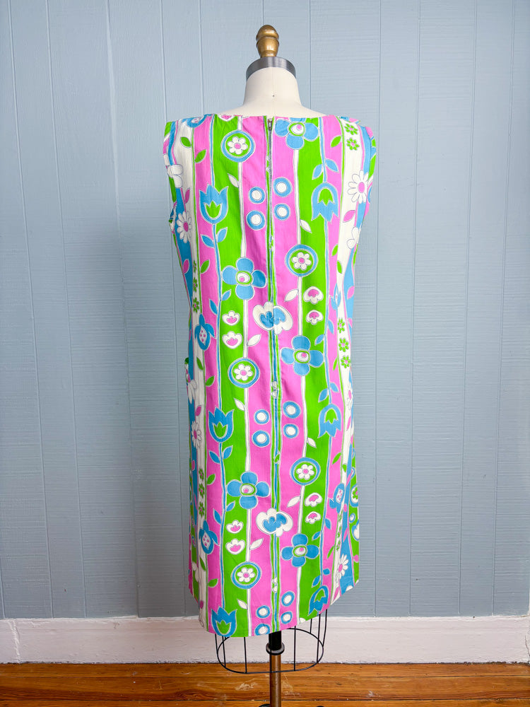 60s Mrs. Maisel Flower Power Stripe Shift Dress | S/M