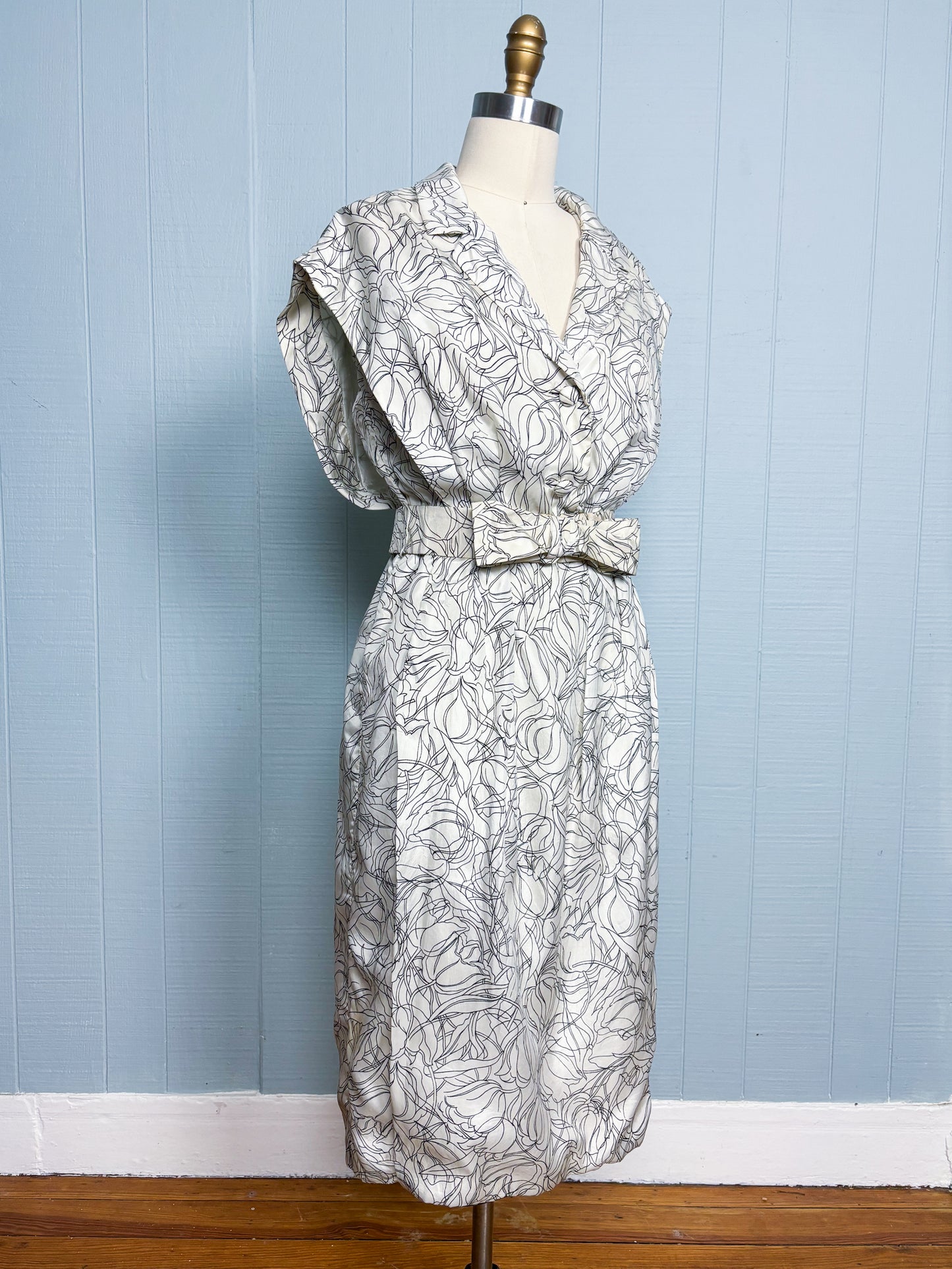 50's 60's Mrs. Maisel White Floral Outline Dress | S/M