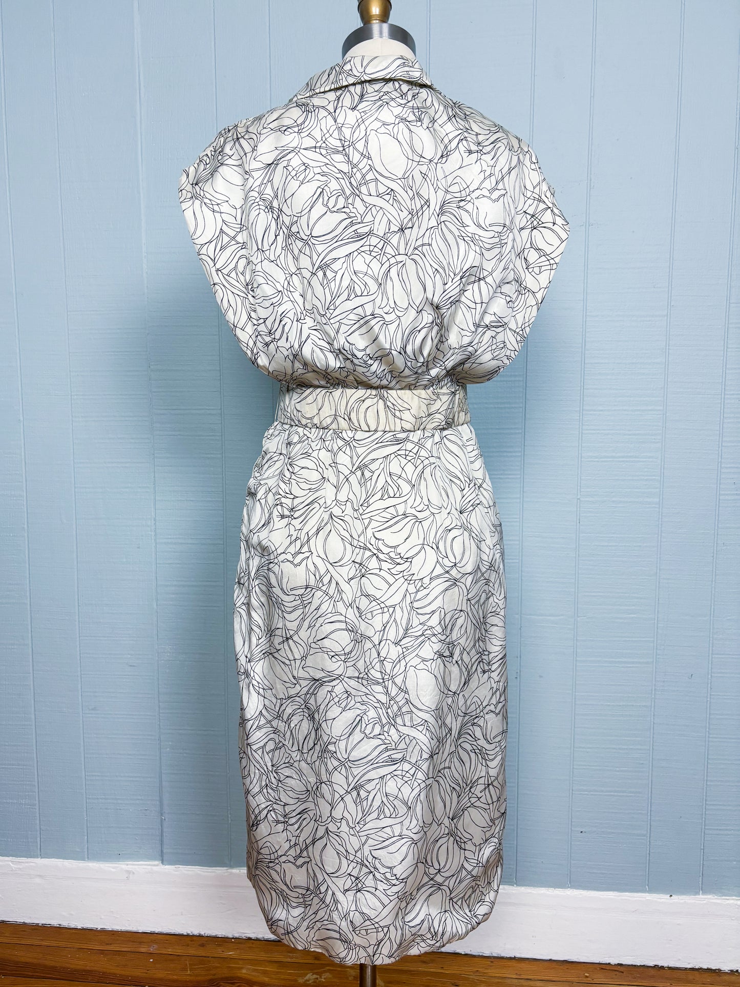50's 60's Mrs. Maisel White Floral Outline Dress | S/M
