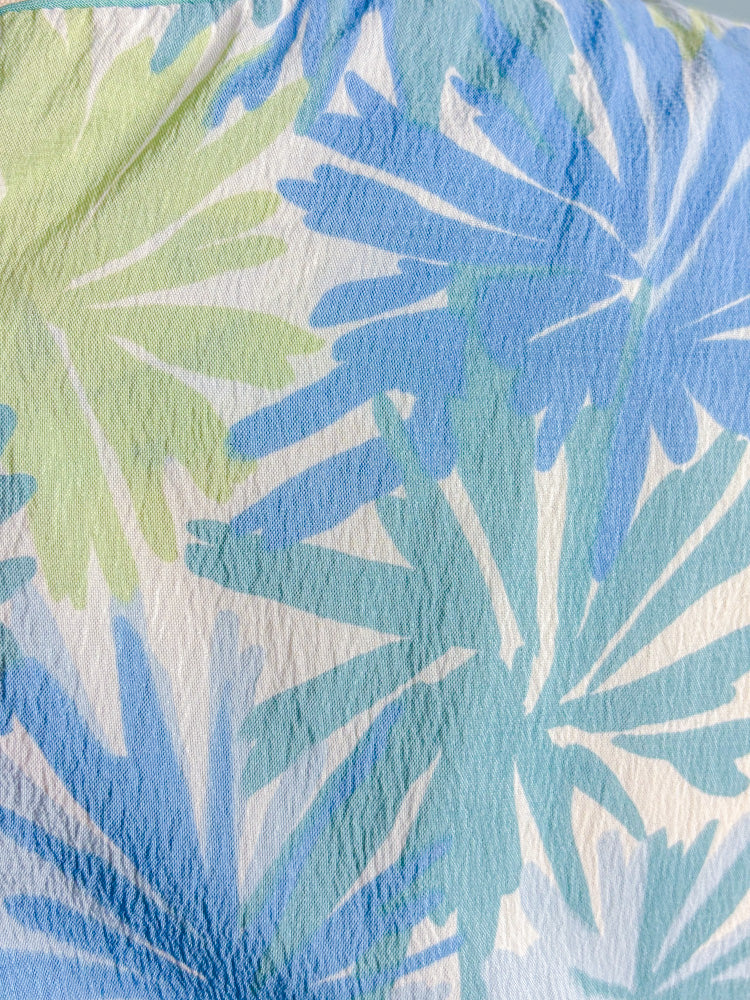 60s Mrs. Maisel Pastel Blue Green Floral Crepe Dress | M