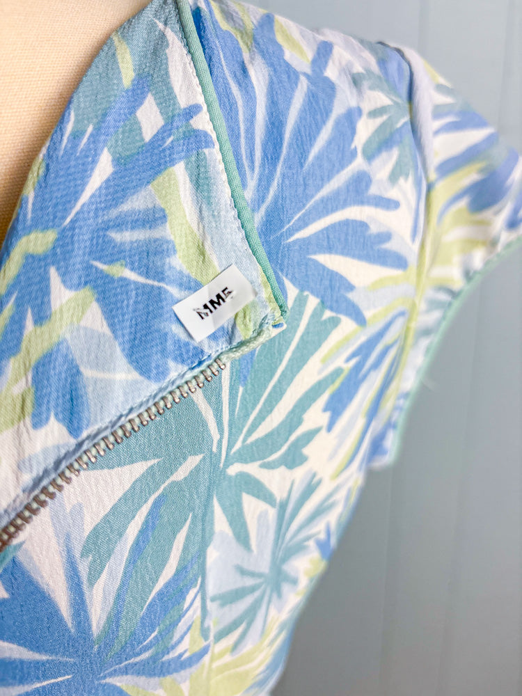 60s Mrs. Maisel Pastel Blue Green Floral Crepe Dress | M