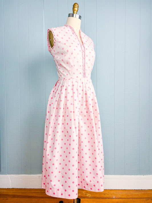 50s 60s Mrs. Maisel Pink Polka Dot Day Dress | S/M