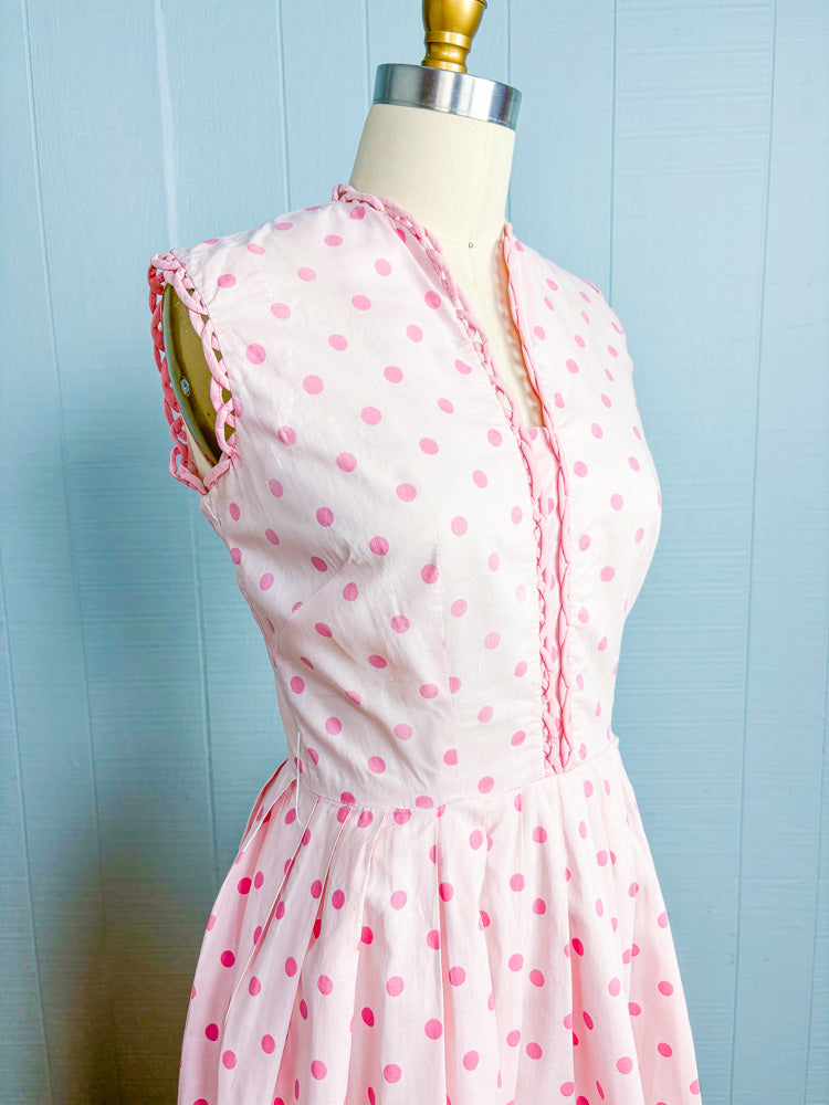 50s 60s Mrs. Maisel Pink Polka Dot Day Dress | S/M