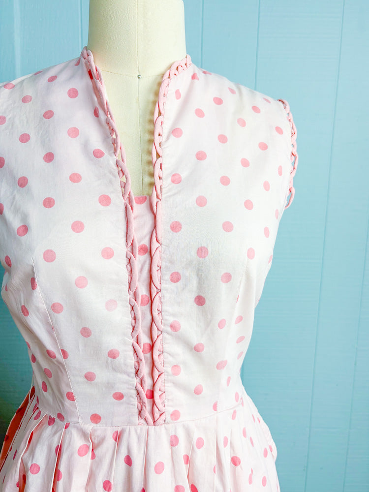 50s 60s Mrs. Maisel Pink Polka Dot Day Dress | S/M
