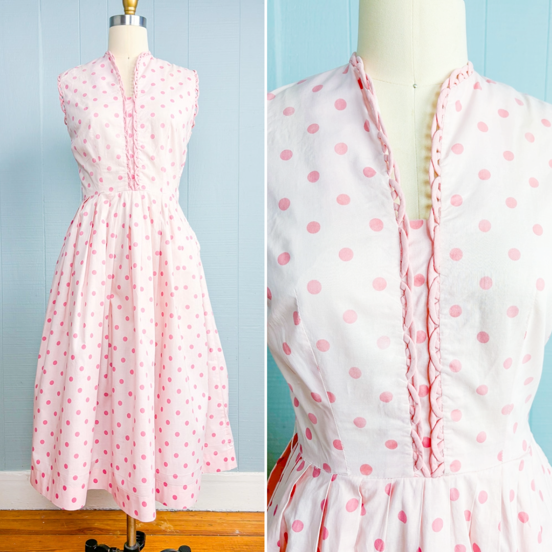 50s 60s Mrs. Maisel Pink Polka Dot Day Dress | S/M