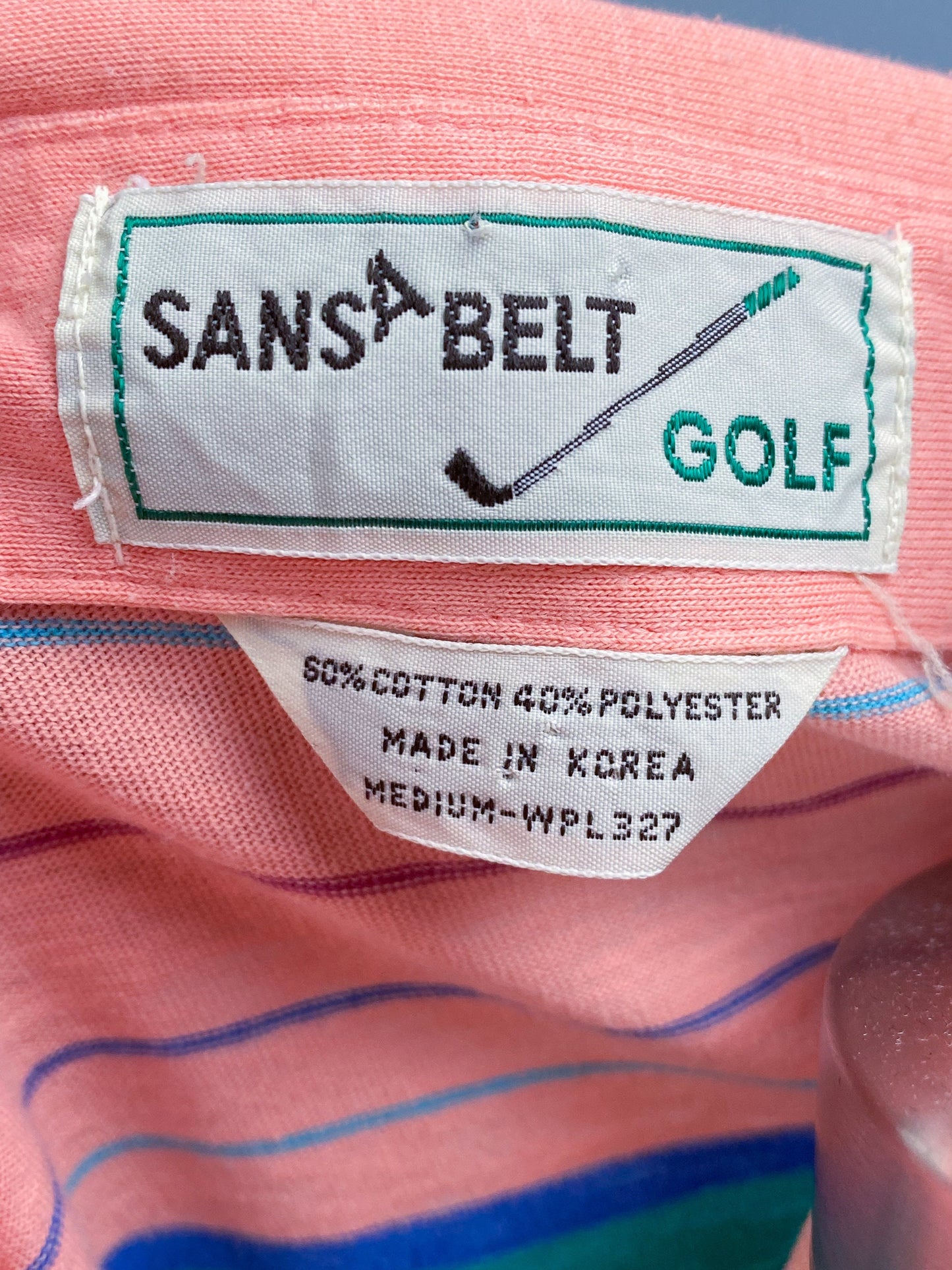 80's Salmon Pink Striped Polo Shirt | M/L