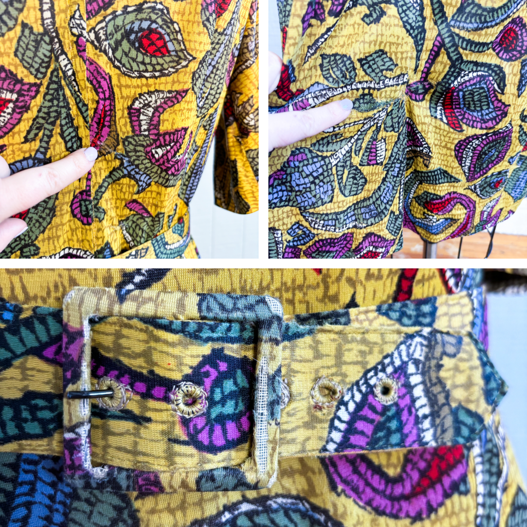 50's 60's Mrs. Maisel Golden Yellow Leaf Wiggle Dress | L