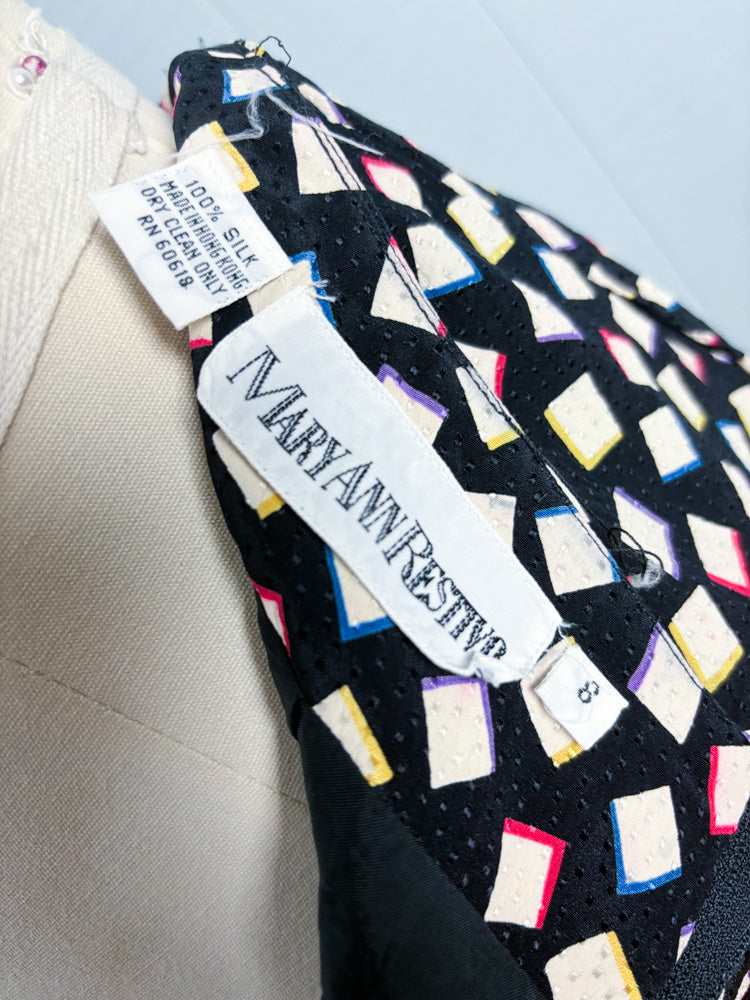80's 90's Black Rainbow Abstract Print Silk Pencil Skirt | 26"