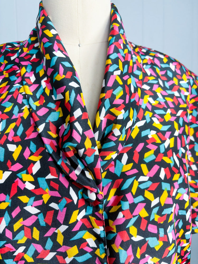 80's Rainbow Confetti Navy Blouse | XL