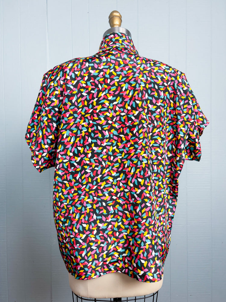 80's Rainbow Confetti Navy Blouse | XL