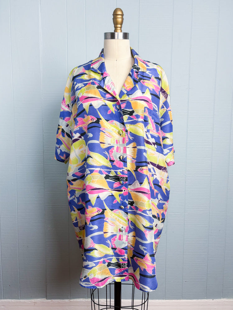 80's 90's Fish Silk Short Sleeve Shirt
