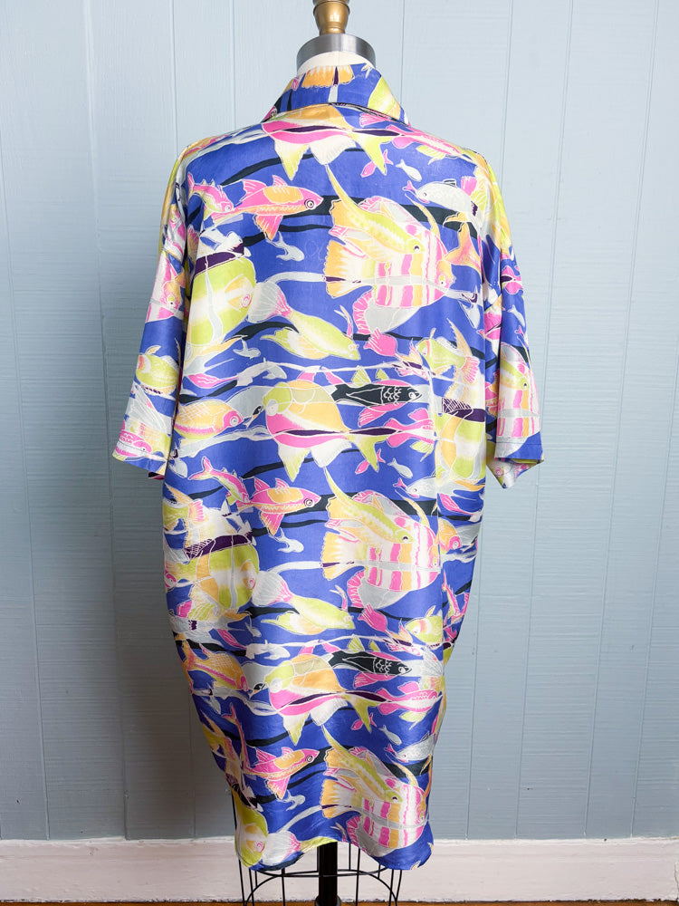 80's 90's Fish Silk Short Sleeve Shirt
