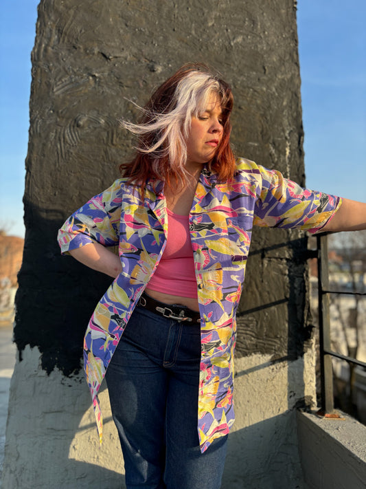 80's 90's Fish Silk Short Sleeve Shirt