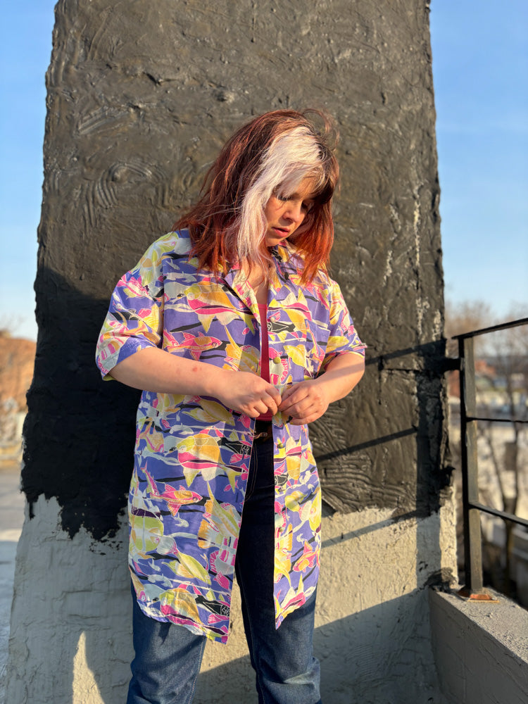 80's 90's Fish Silk Short Sleeve Shirt