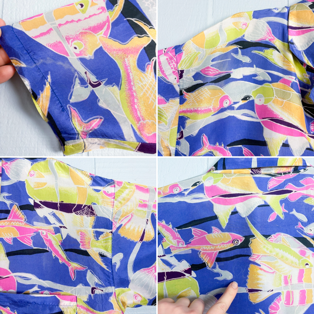 80's 90's Fish Silk Short Sleeve Shirt