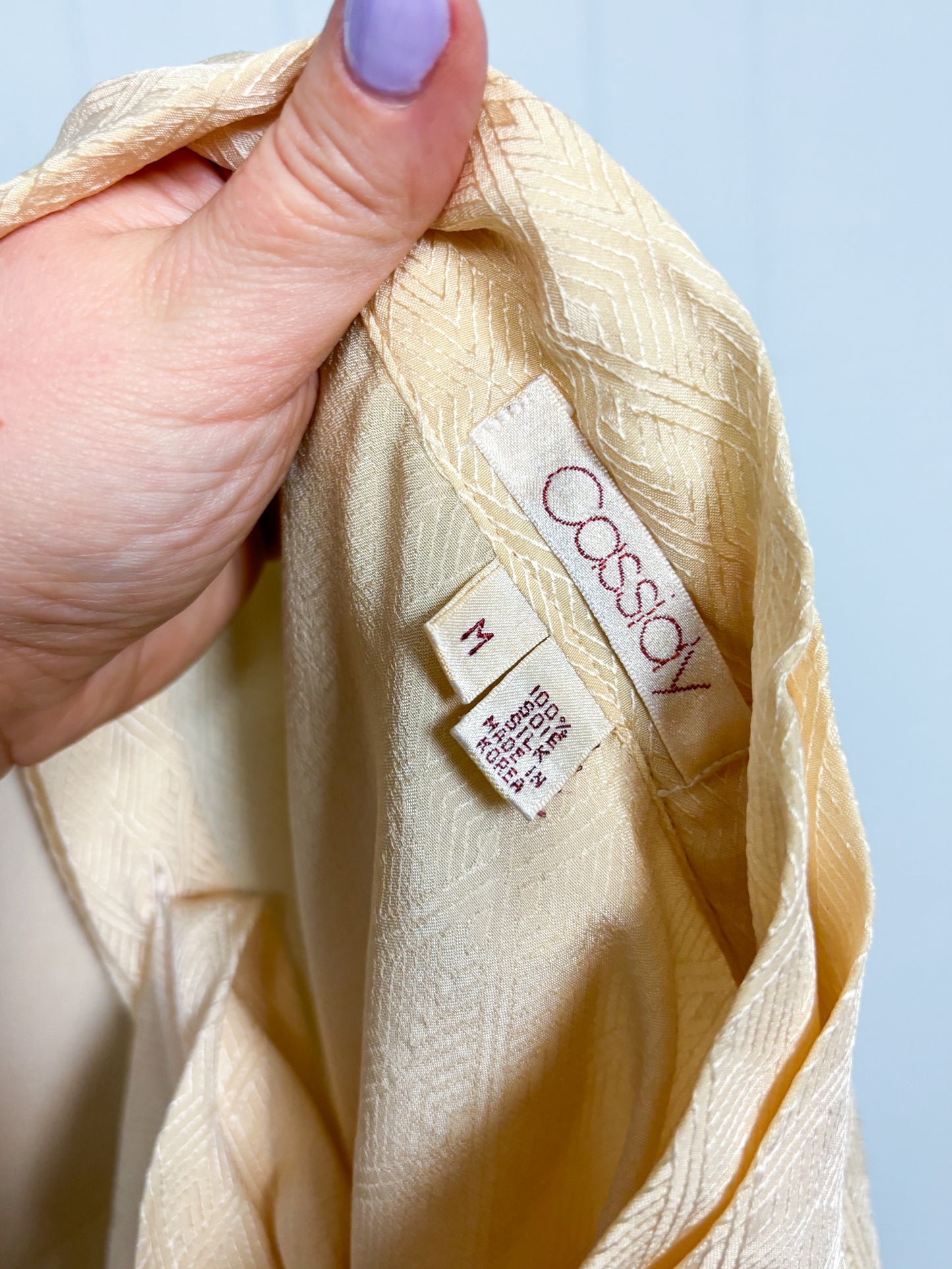 80's Cream Silk Diamond Pattern Blouse Stand Collar "Cassidy" | M