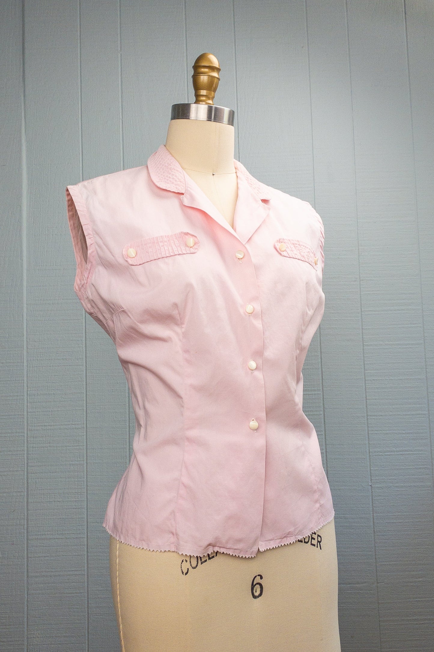 50s Baby Pink Pintuck Blouse | S/M