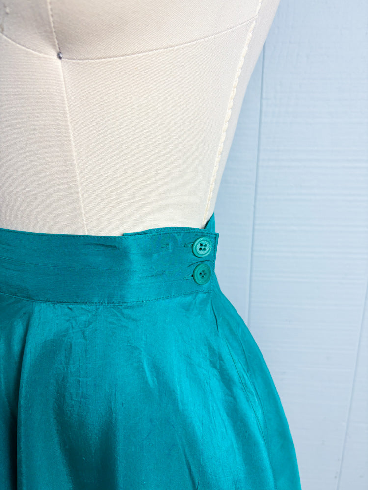 80's Teal Silk Cropped Blazer & Skater Skirt Set