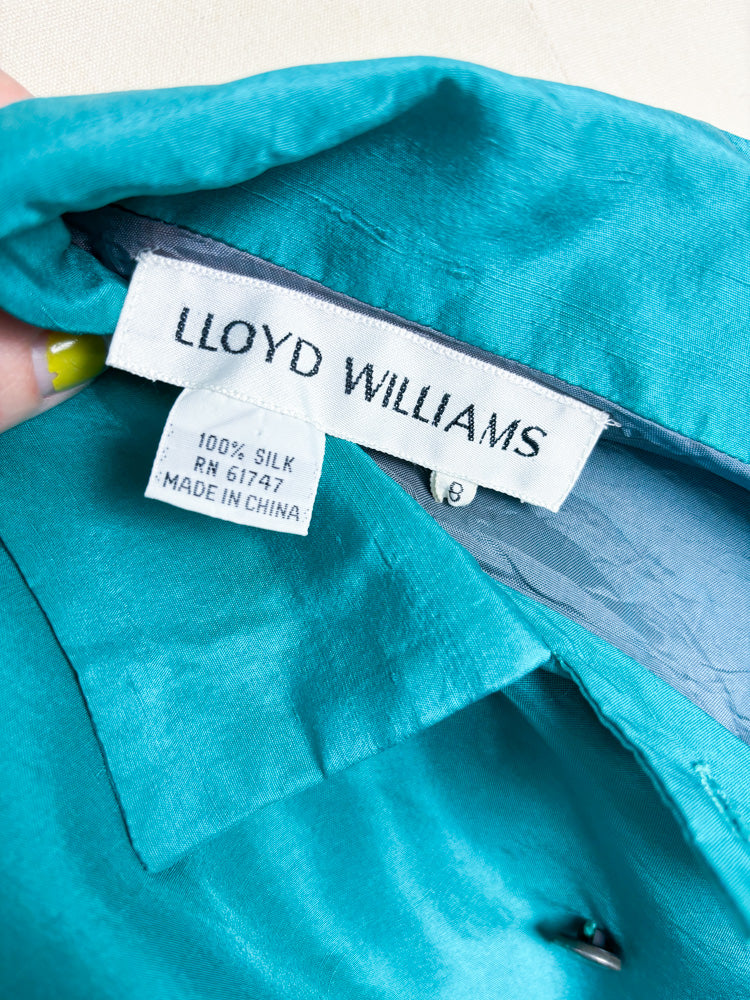 80's Teal Silk Cropped Blazer & Skater Skirt Set