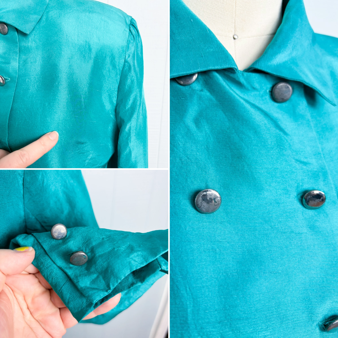 80's Teal Silk Cropped Blazer & Skater Skirt Set