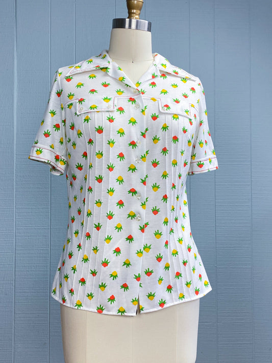 70's Floral Button Tee | S/M