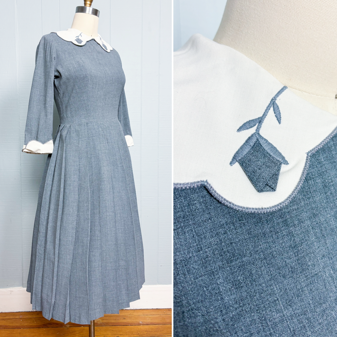 50's Mrs Maisel Tulip Grey Fit & Flare Dress | M