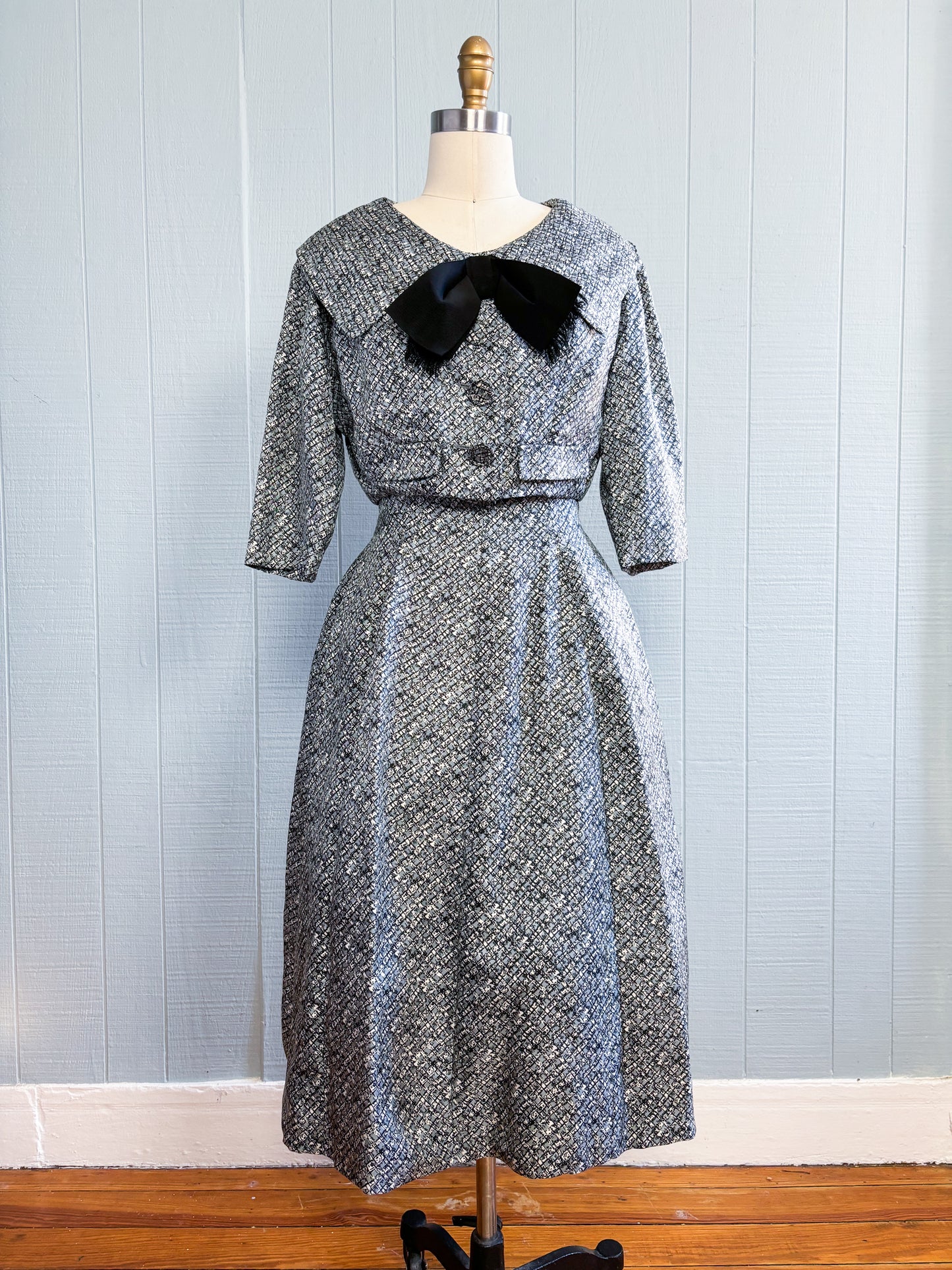 50's Mrs Maisel Fit & Flare Abstract Plaid Dress & Jacket Set | S