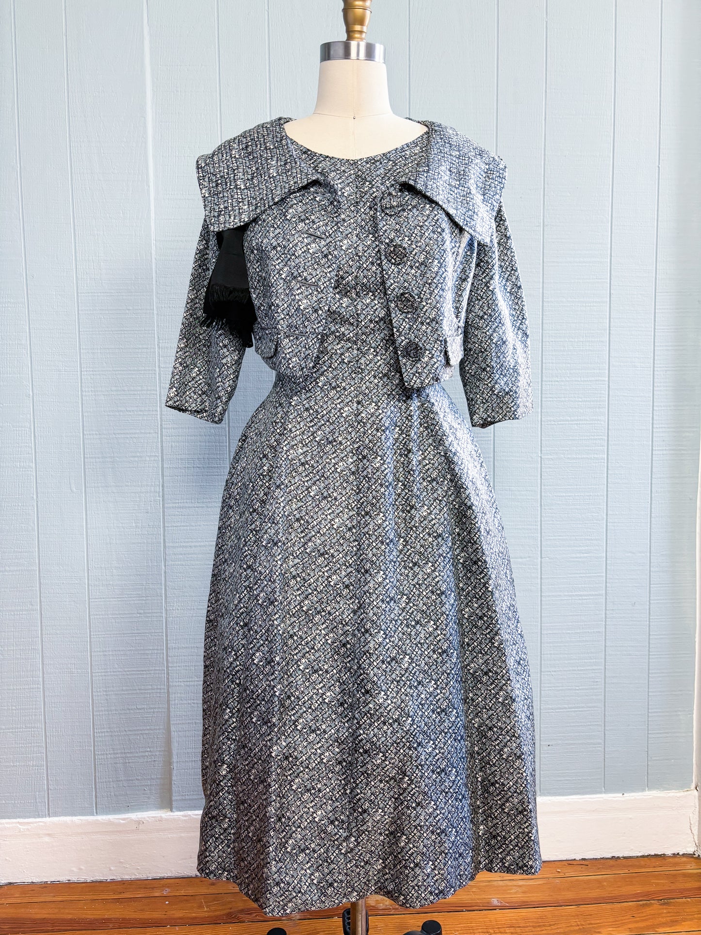 50's Mrs Maisel Fit & Flare Abstract Plaid Dress & Jacket Set | S