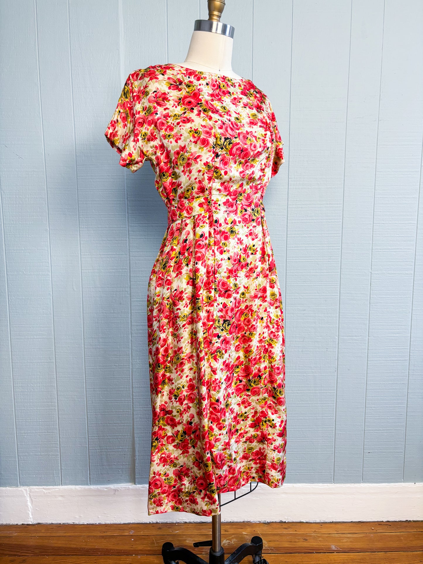 50's 60's Mrs Maisel Red Roses in Bloom Cocktail Dress | S/M